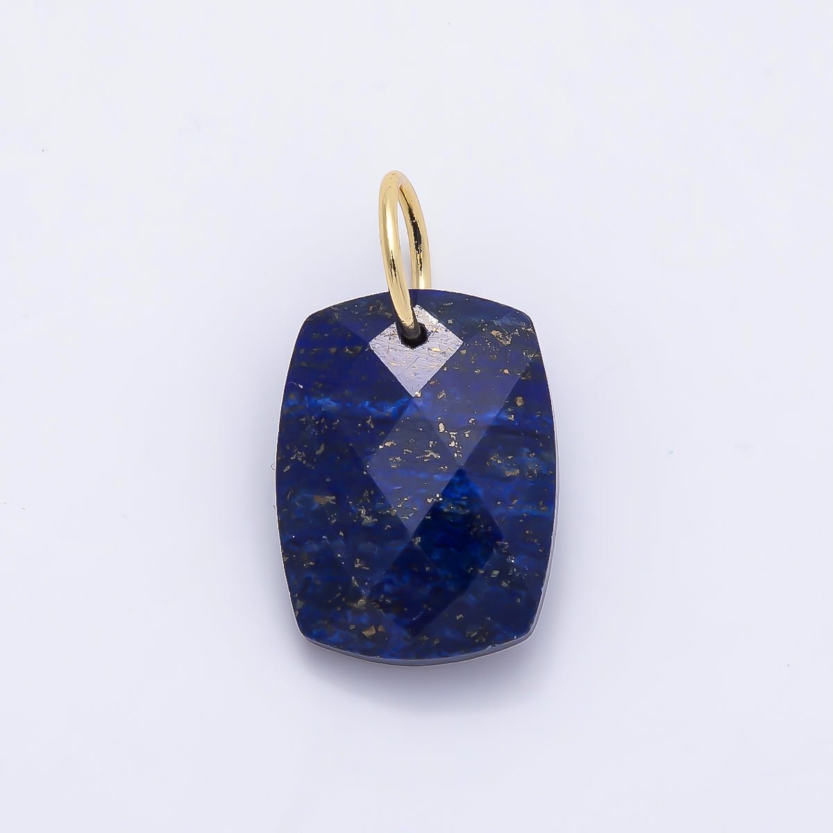 18K Gold Filled 20mm Lapis Lazuli, Turquoise, Rose Quartz, Tiger Eye Multifaceted Gemstone Rectangle Charm | Charms-01421 ~ Charms-01423 - DLUXCA