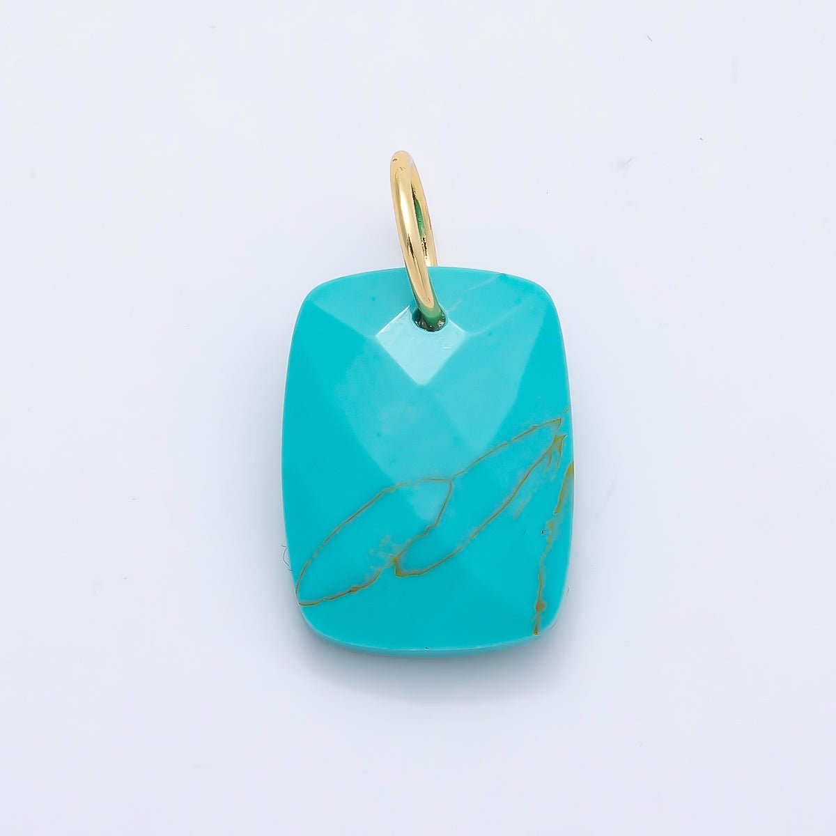 18K Gold Filled 20mm Lapis Lazuli, Turquoise, Rose Quartz, Tiger Eye Multifaceted Gemstone Rectangle Charm | Charms-01421 ~ Charms-01423 - DLUXCA