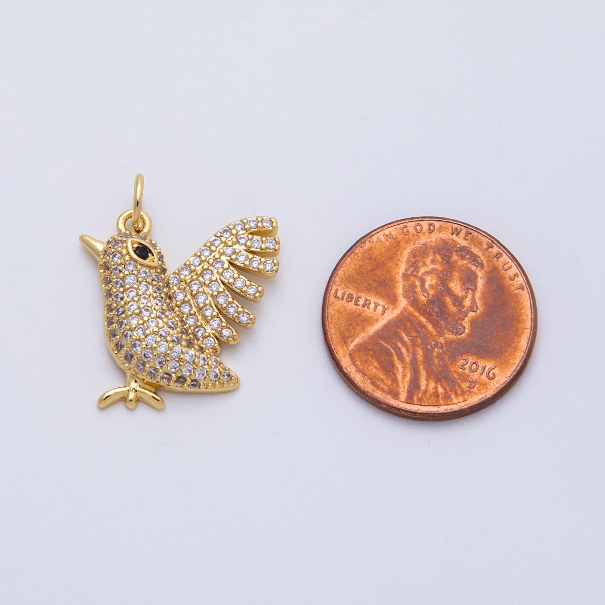 18K Gold Filled 20mm Micro Paved CZ Flying Pigeon Bird Animal Charm | CHARMS - 00142 - DLUXCA