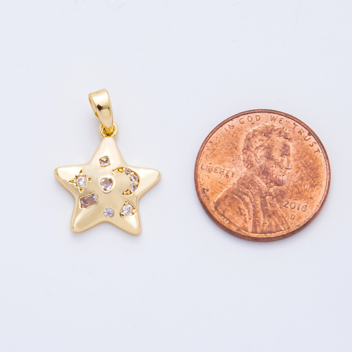 18K Gold Filled 20mm Mix Shaped CZ Star Celestial Theme Pendant | AF - A1125 - DLUXCA