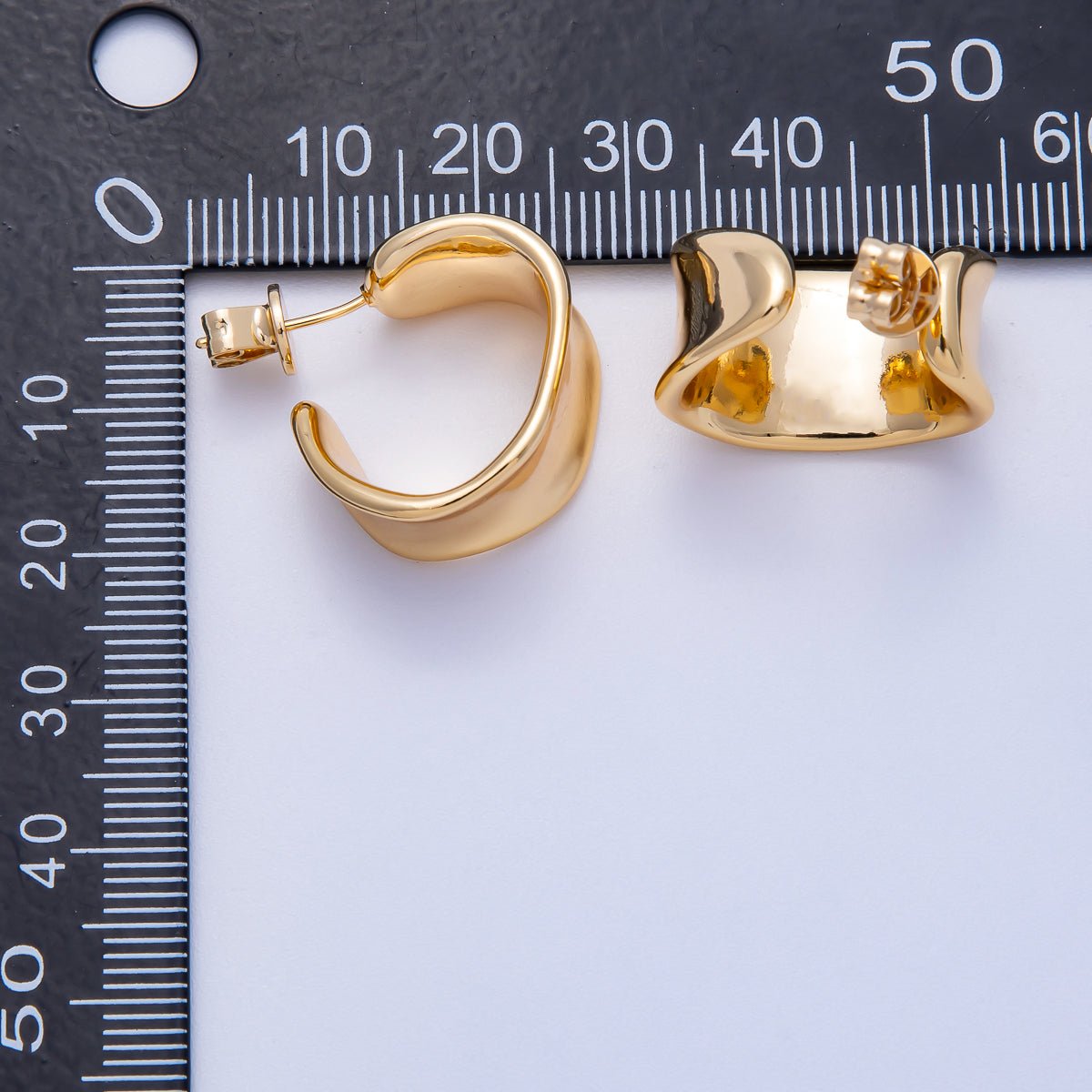 18K Gold Filled 20mm Molten C - Shaped Hoop Earrings | Earrings - 00302 - DLUXCA