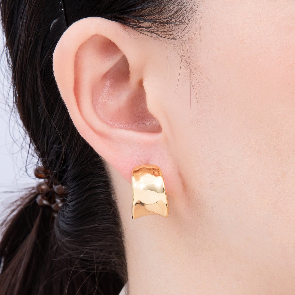 18K Gold Filled 20mm Molten C - Shaped Hoop Earrings | Earrings - 00302 - DLUXCA