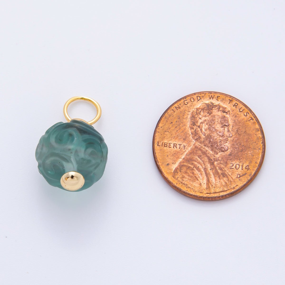 18K Gold Filled 20mm Natural Gemstone Fluorite Textured Ball Charm | E011 E019 - DLUXCA