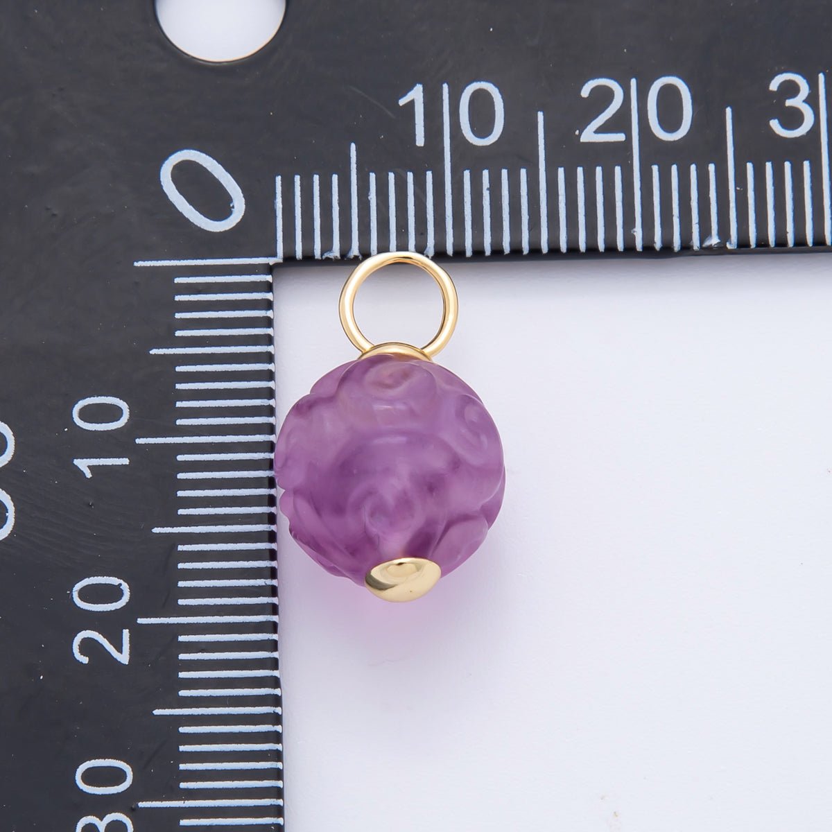 18K Gold Filled 20mm Natural Gemstone Fluorite Textured Ball Charm | E011 E019 - DLUXCA