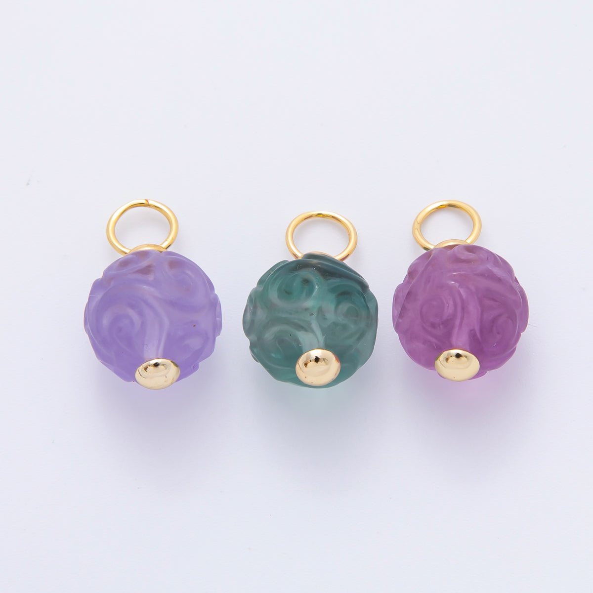 18K Gold Filled 20mm Natural Gemstone Fluorite Textured Ball Charm | E011 E019 - DLUXCA