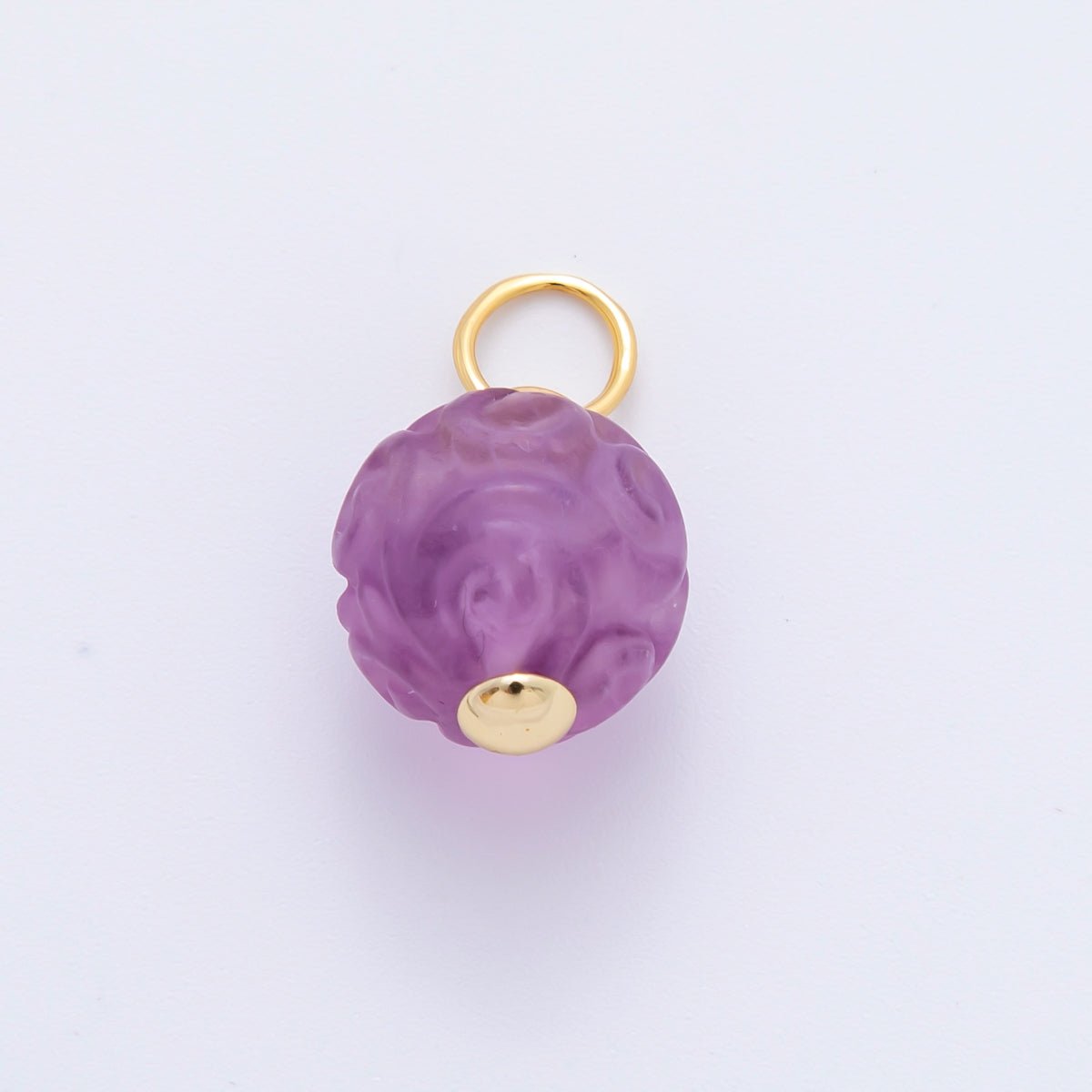 18K Gold Filled 20mm Natural Gemstone Fluorite Textured Ball Charm | E011 E019 - DLUXCA