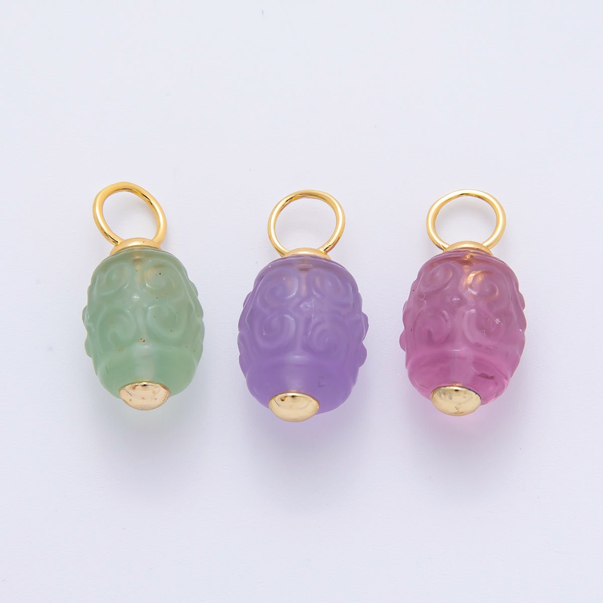 18K Gold Filled 20mm Natural Gemstone Fluorite Textured Barrel Tube Bail Charm | E042 E068 - DLUXCA