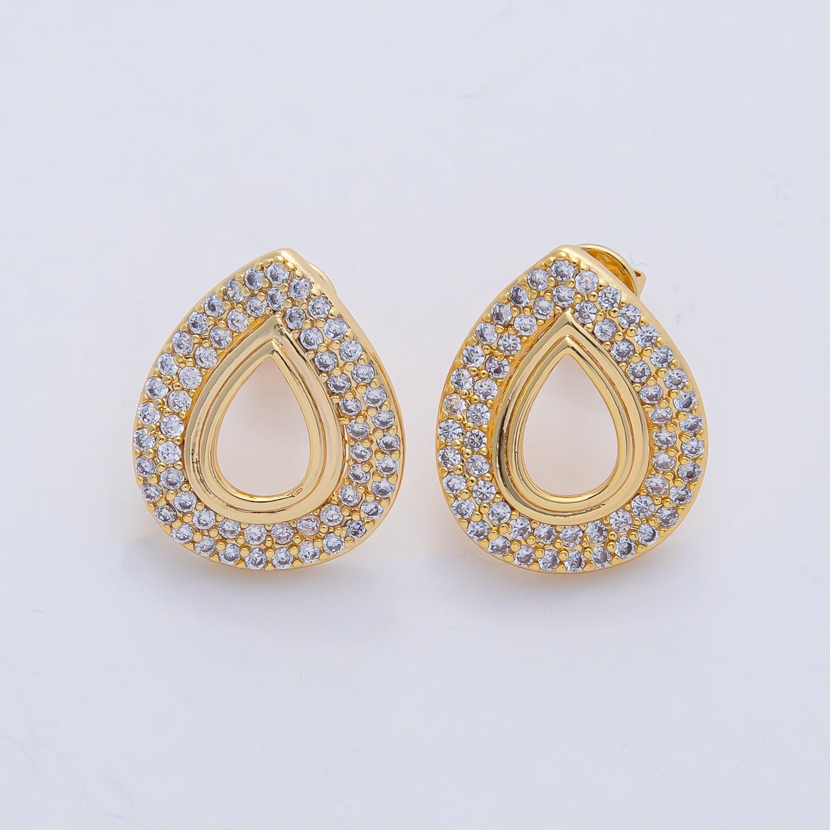 18K Gold Filled 20mm Open Micro Paved CZ Teardrop Stud Earrings | AD1601 - DLUXCA