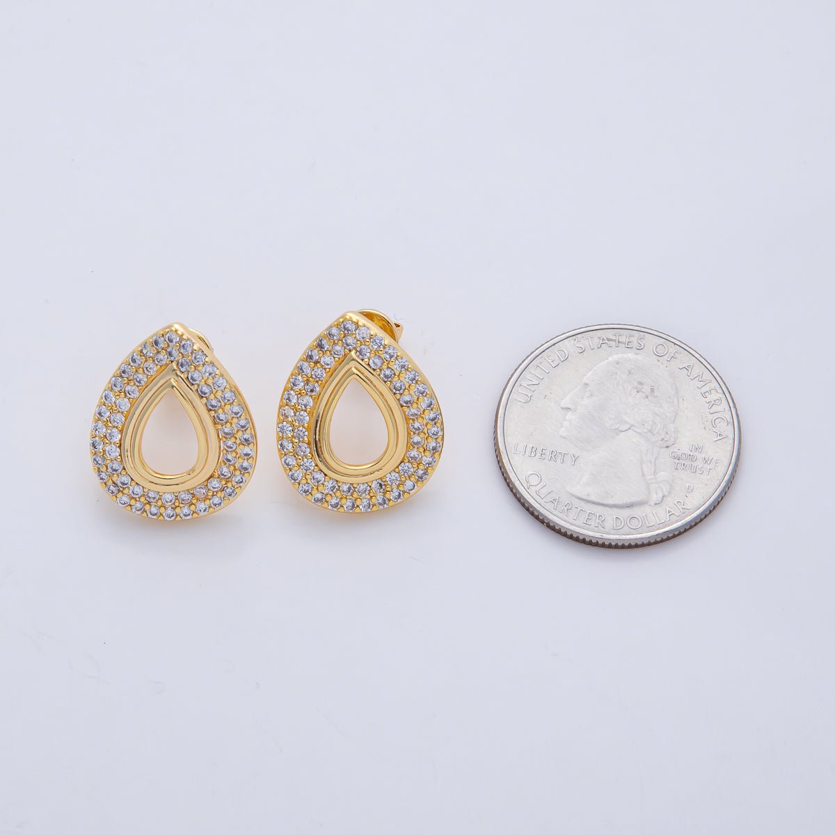 18K Gold Filled 20mm Open Micro Paved CZ Teardrop Stud Earrings | AD1601 - DLUXCA