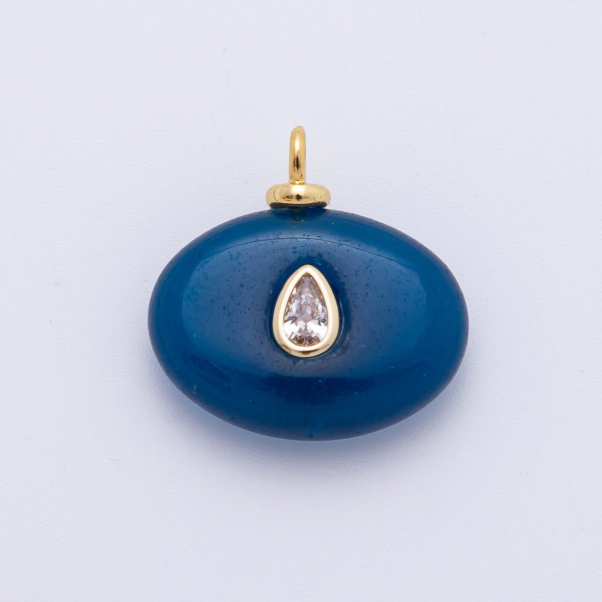 18K Gold Filled 20mm Pear - Cut CZ Accent Thick Oval Turquoise Gemstone Drop Charm | AF1320 - DLUXCA