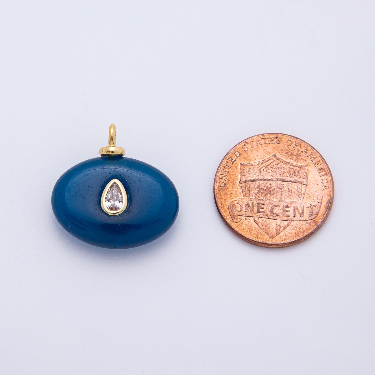 18K Gold Filled 20mm Pear - Cut CZ Accent Thick Oval Turquoise Gemstone Drop Charm | AF1320 - DLUXCA