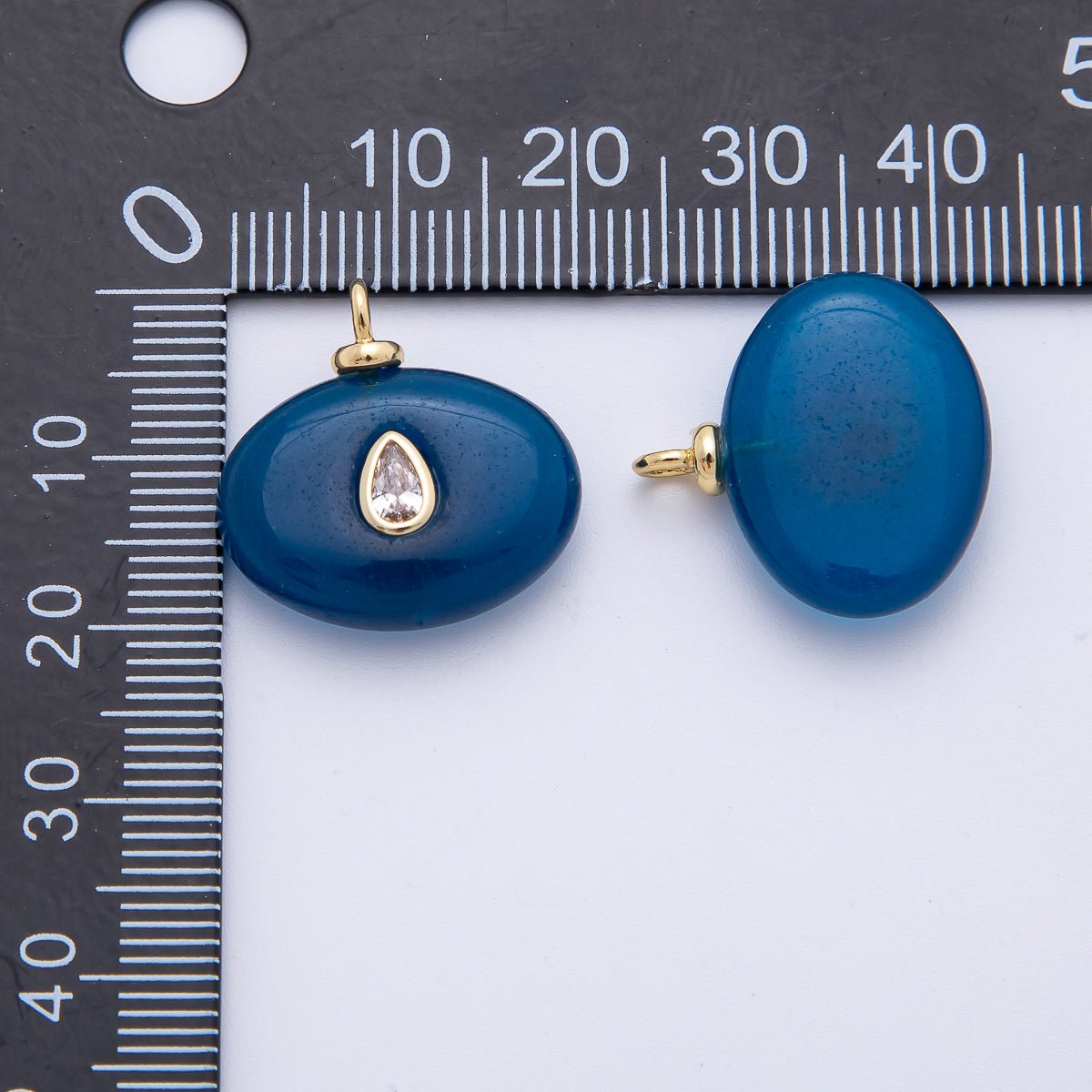 18K Gold Filled 20mm Pear - Cut CZ Accent Thick Oval Turquoise Gemstone Drop Charm | AF1320 - DLUXCA