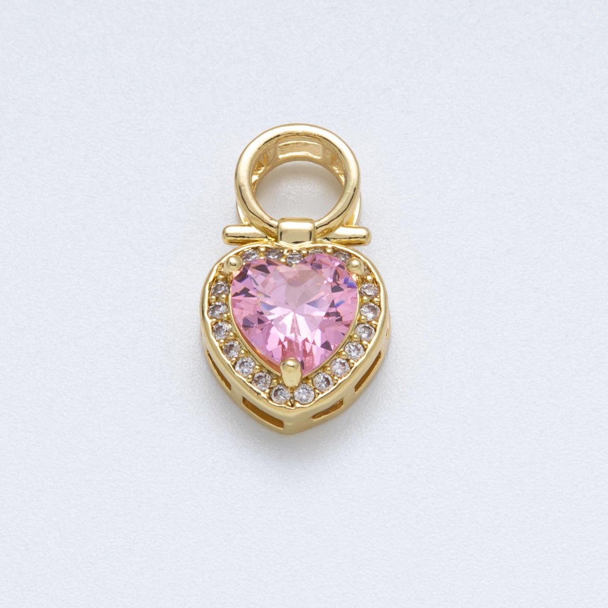 18K Gold Filled 20mm Pink Micro Paved CZ Heart Pendant | Charms - 00146 - DLUXCA