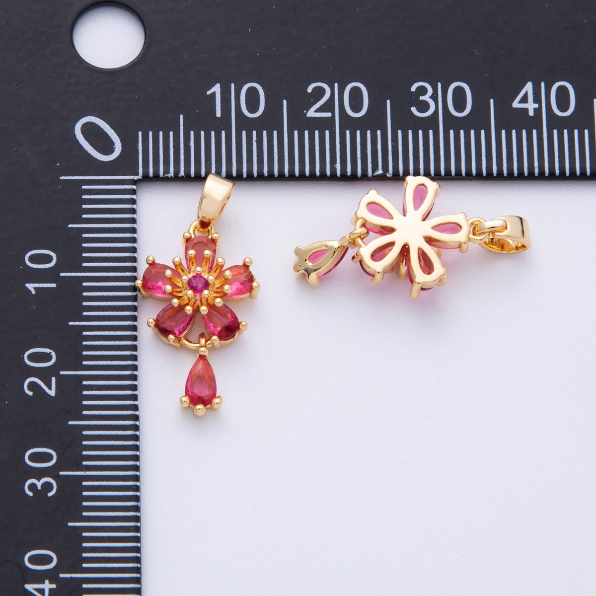 18K Gold Filled 20mm Red CZ Flower Drop Charms | Charms - 00109 - DLUXCA