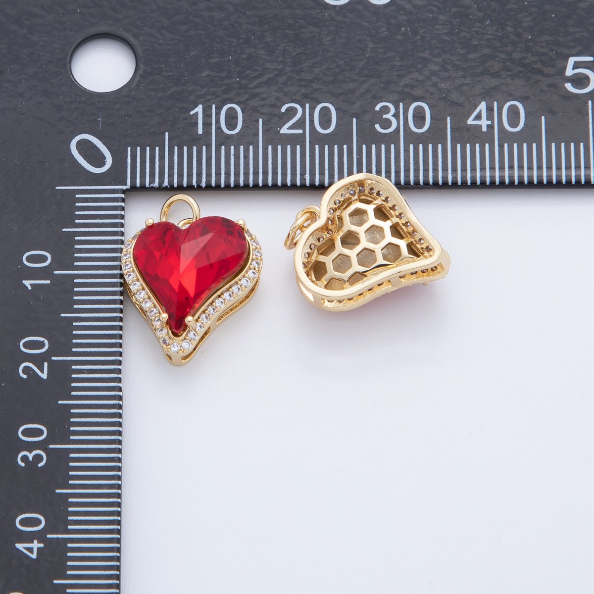 18K Gold Filled 20mm Red CZ Micro Paved Heart Charm | AF409 - DLUXCA