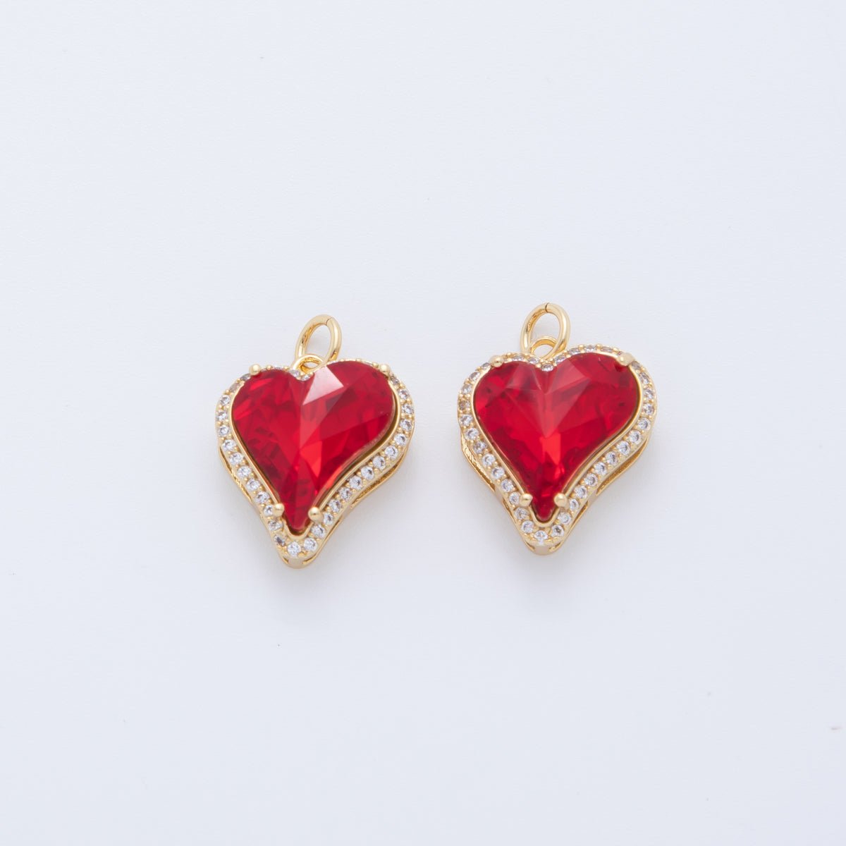 18K Gold Filled 20mm Red CZ Micro Paved Heart Charm | AF409 - DLUXCA