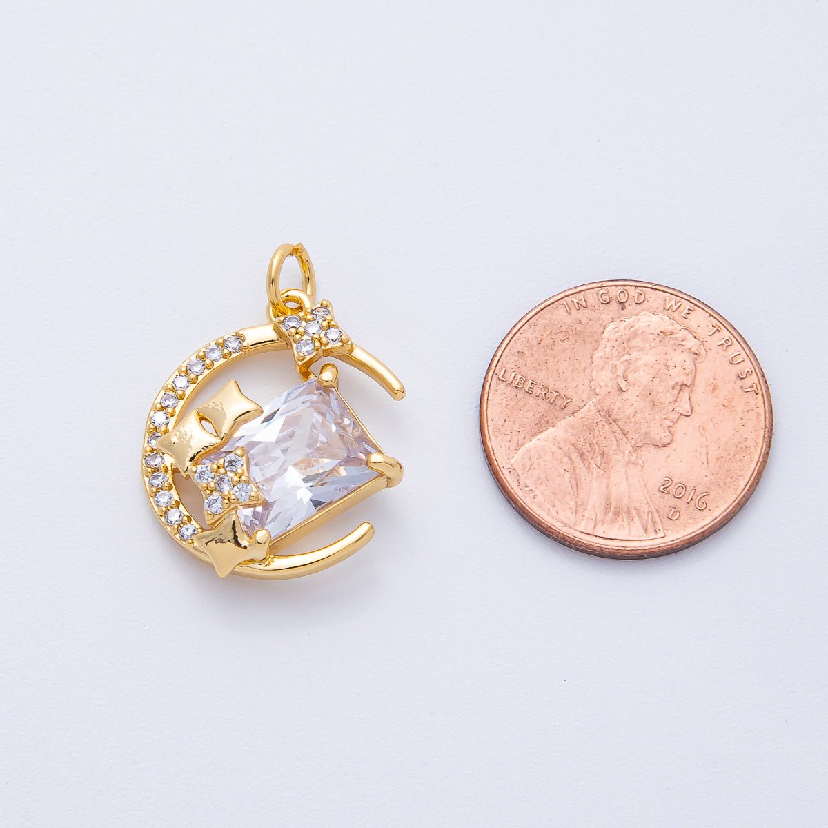18K Gold Filled 20mm Rhombus Micro Paved CZ Crescent Moon Charm | AK155 - DLUXCA