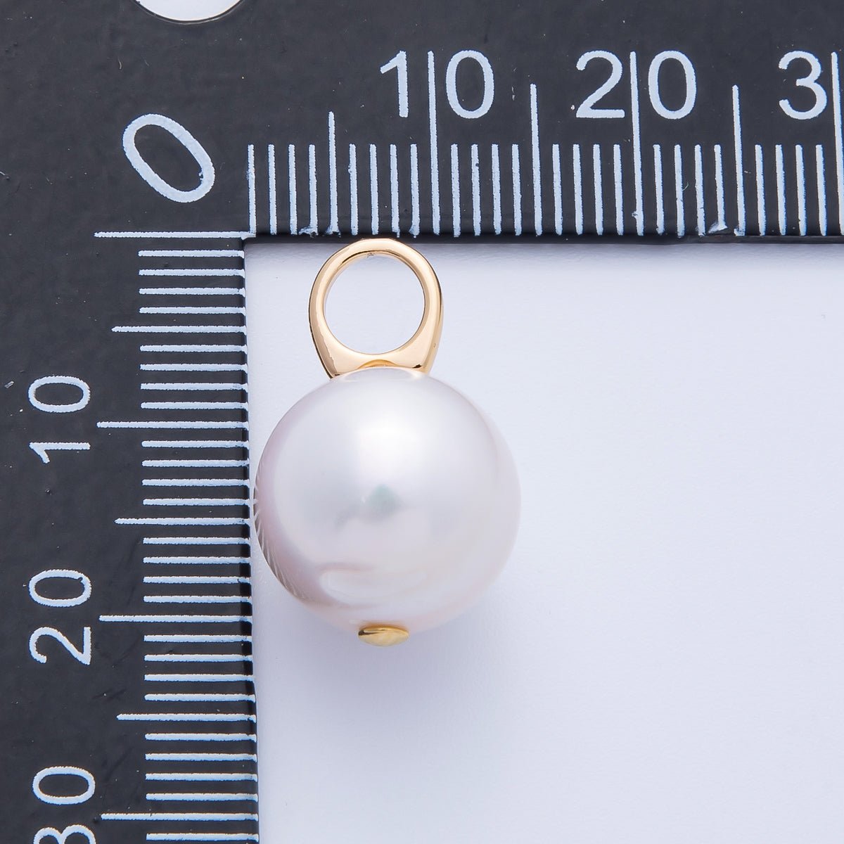 18K Gold Filled 20mm Ringed White Shell Pearl Round Drop Pendant | Charms - 00323 - DLUXCA