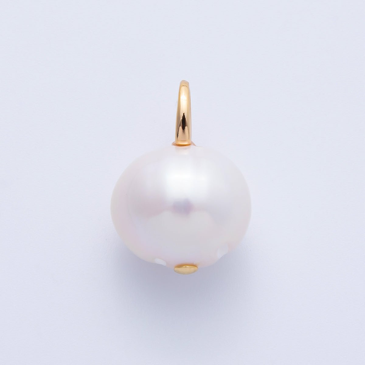 18K Gold Filled 20mm Ringed White Shell Pearl Round Drop Pendant | Charms - 00323 - DLUXCA