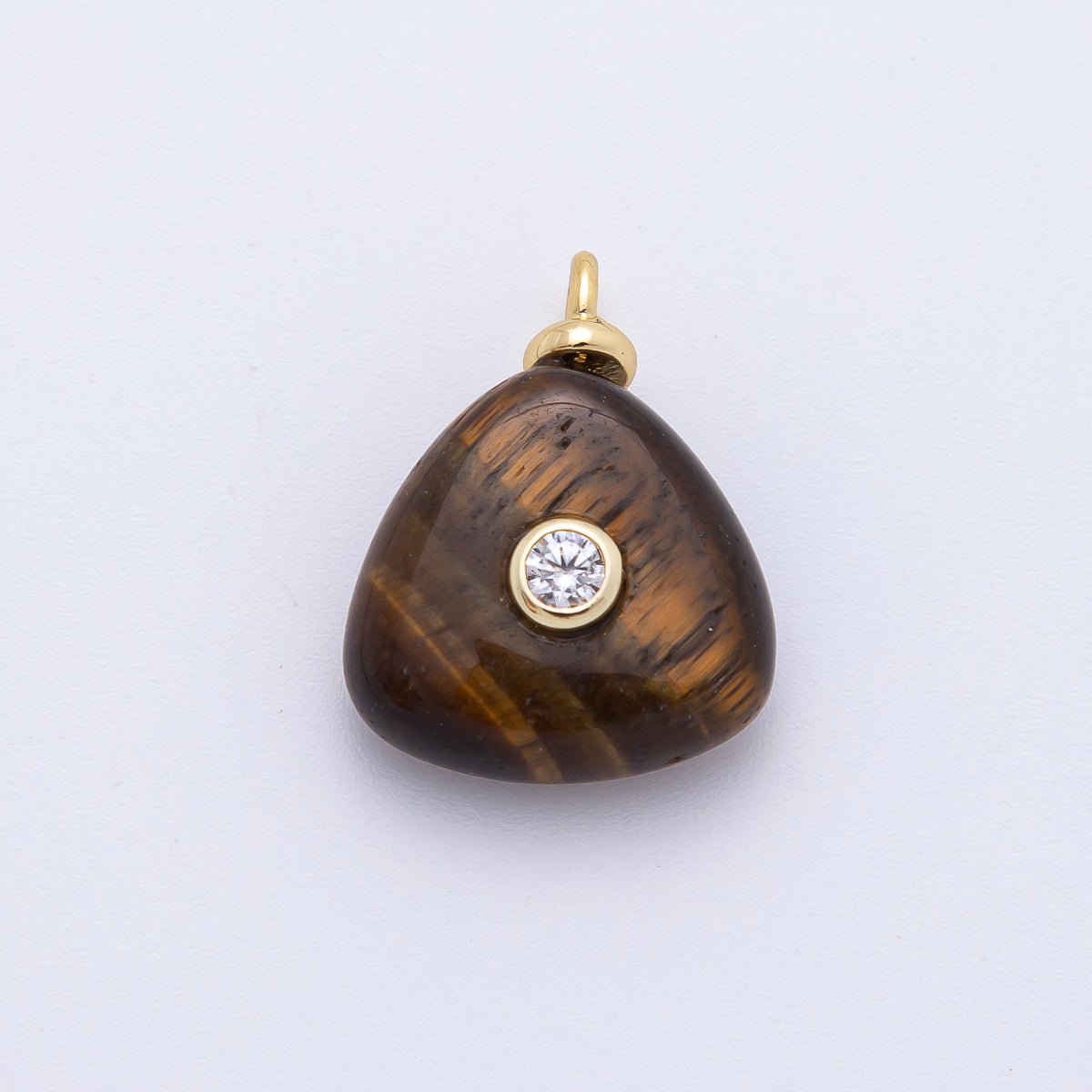 18K Gold Filled 20mm Round CZ Center Triangle Tiger Stone Gemstone Drop Charm | AF1317 - DLUXCA