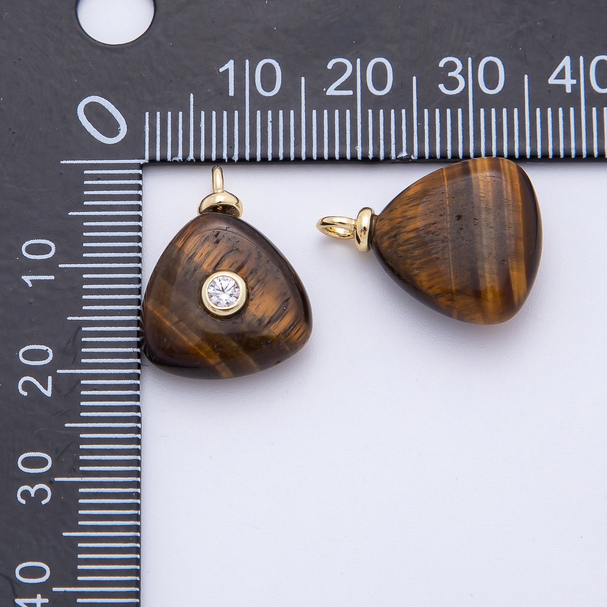 18K Gold Filled 20mm Round CZ Center Triangle Tiger Stone Gemstone Drop Charm | AF1317 - DLUXCA