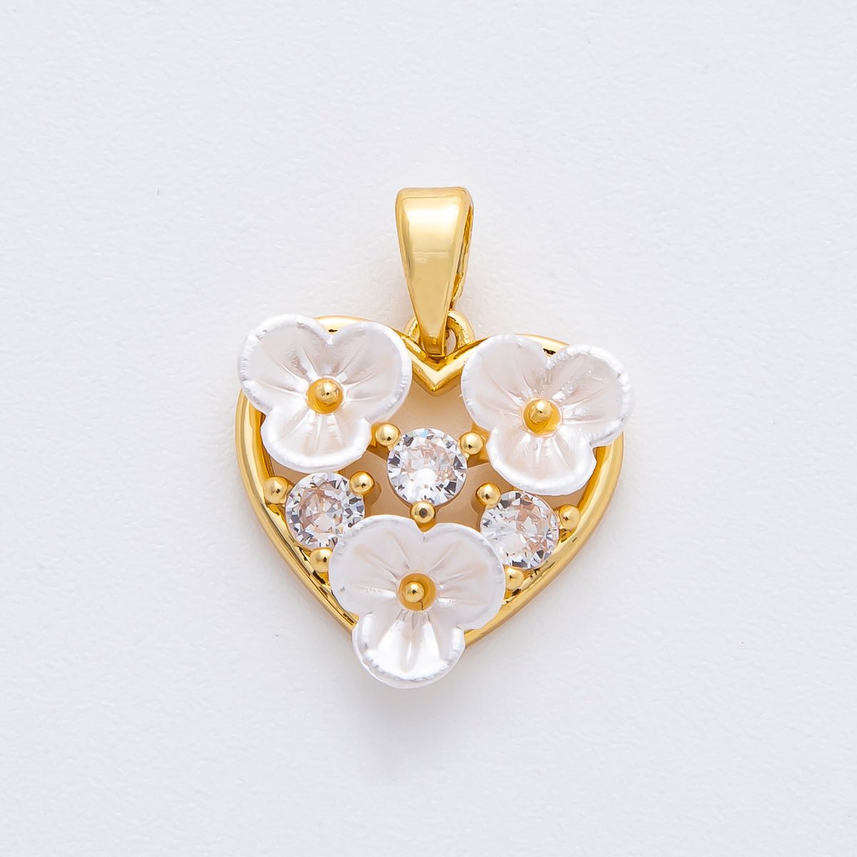 18K Gold Filled 20mm Round CZ Shell Pearl Lovely Pond Blooming Flower Pendant | AF - A1138 - DLUXCA