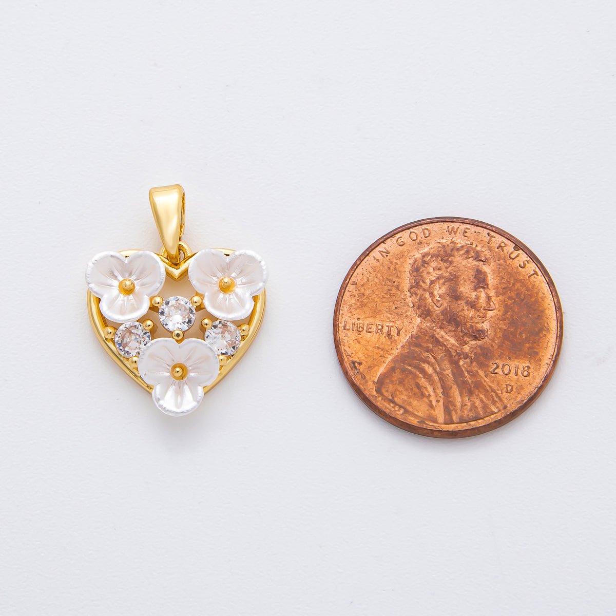 18K Gold Filled 20mm Round CZ Shell Pearl Lovely Pond Blooming Flower Pendant | AF - A1138 - DLUXCA