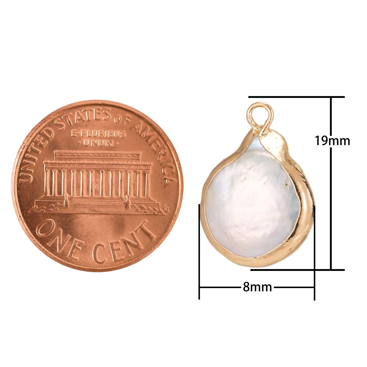 18K Gold Filled 20mm Teardrop Keshi Freshwater Pearl Dipped Charm | P1594 - DLUXCA