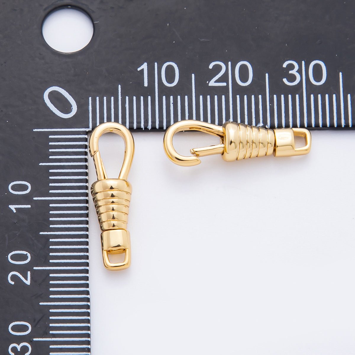 18K Gold Filled 20mm Tiny Ribbed Grip Push Gate Clasp with Swivel Charm Finding | Z1380 - DLUXCA