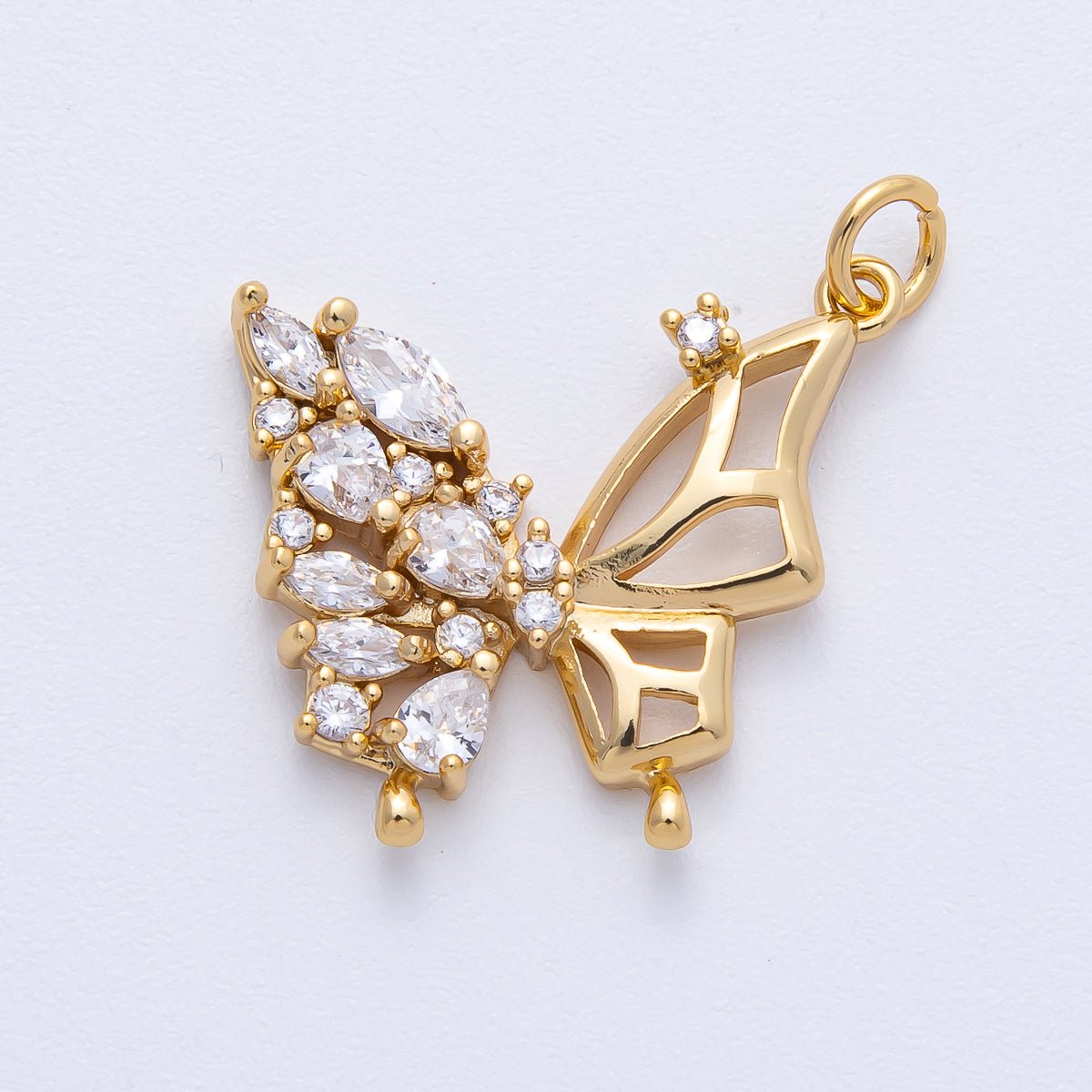 18K Gold Filled 21.5mm Clear CZ Cluster Open Butterfly Charm | AK154 - DLUXCA