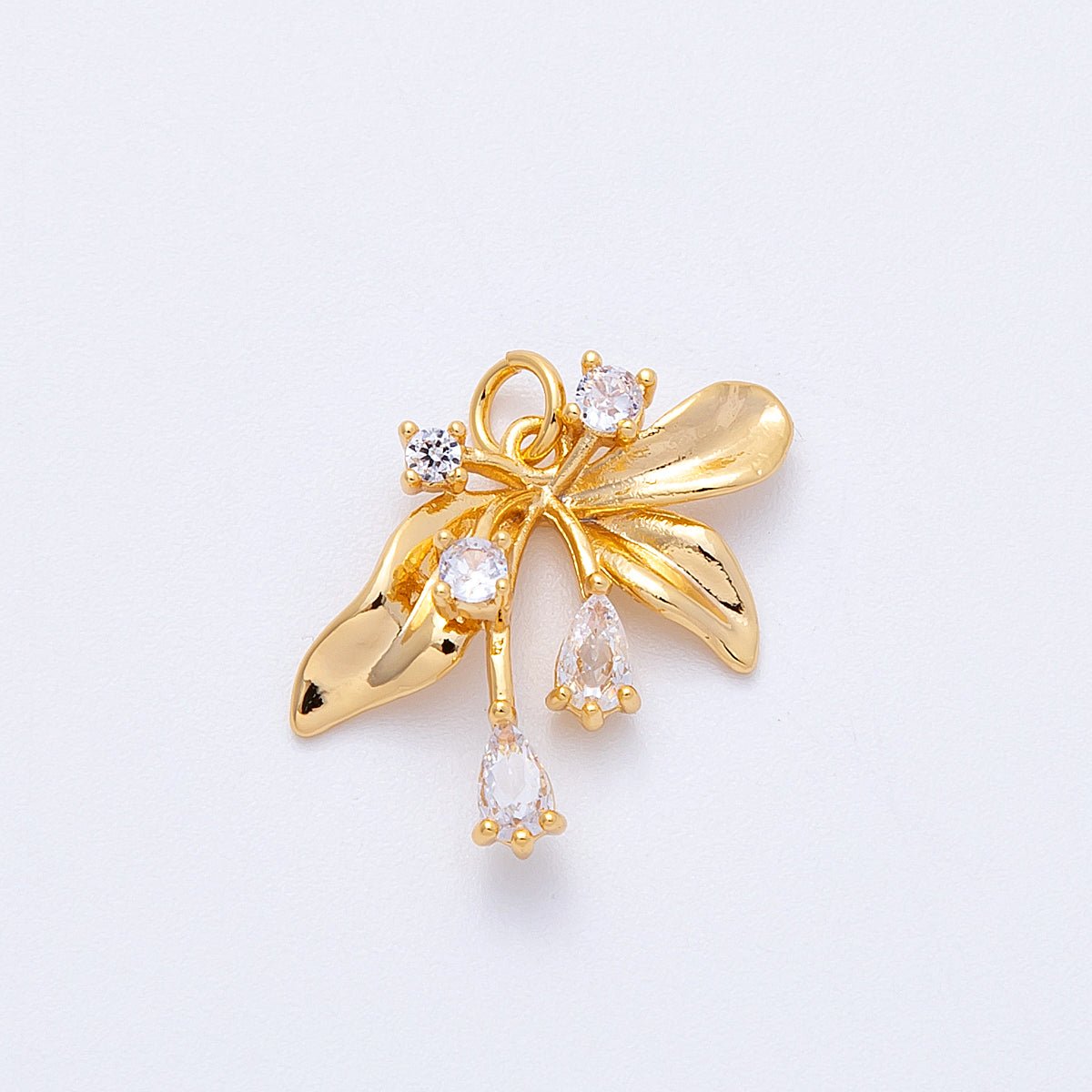 18K Gold Filled 21.5mm Clear CZ Foil Plant Charm | Charms - 00339 - DLUXCA