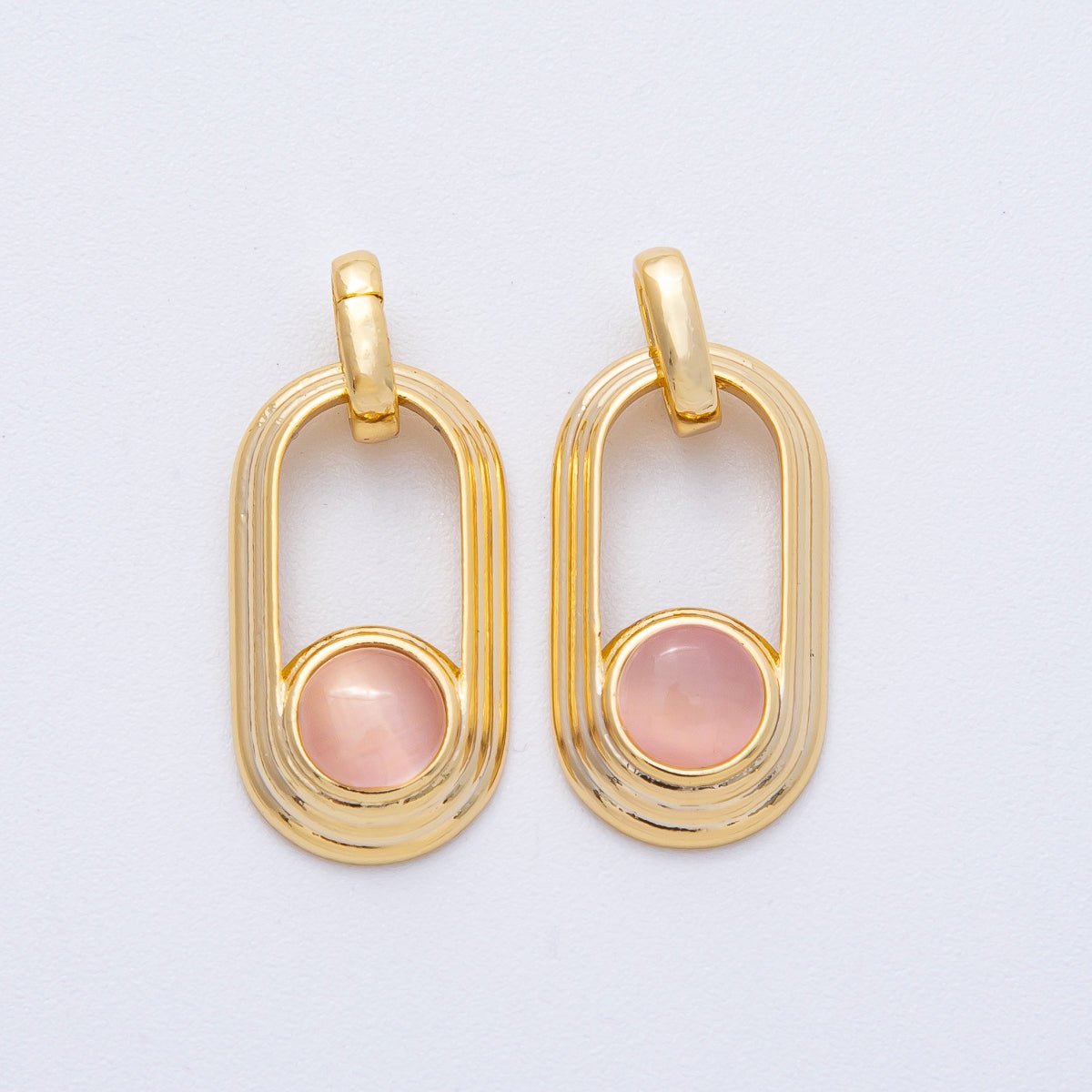 18K Gold Filled 21.5mm Clear, Pink Gemstone Round Open Oblong Pendant | AF1225 - DLUXCA