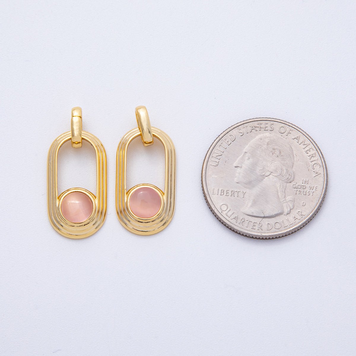 18K Gold Filled 21.5mm Clear, Pink Gemstone Round Open Oblong Pendant | AF1225 - DLUXCA