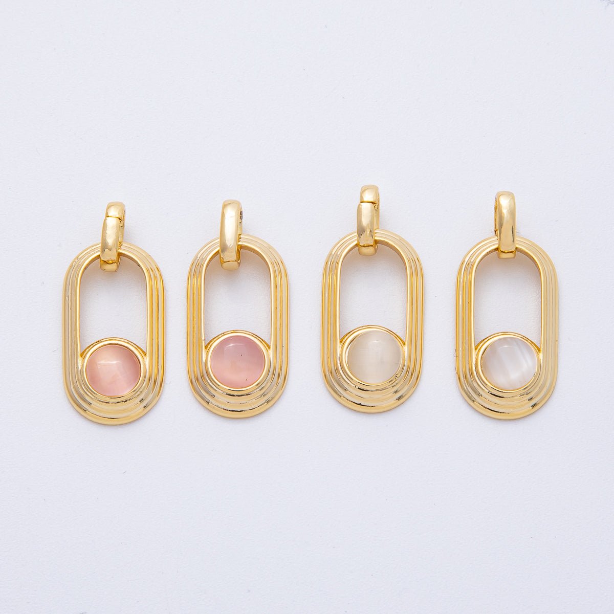 18K Gold Filled 21.5mm Clear, Pink Gemstone Round Open Oblong Pendant | AF1225 - DLUXCA