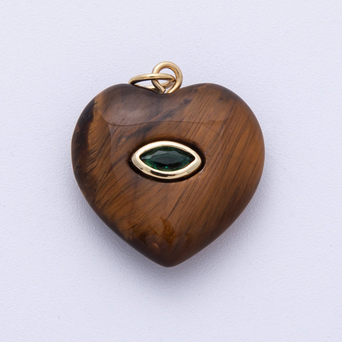 18K Gold Filled 21.5mm Marquise Embedded Rose Quartz, Amethyst, Onyx, Amazonite, Lapis Lazuli, Tiger Eye Heart Charm | AK218 - AK220 - DLUXCA