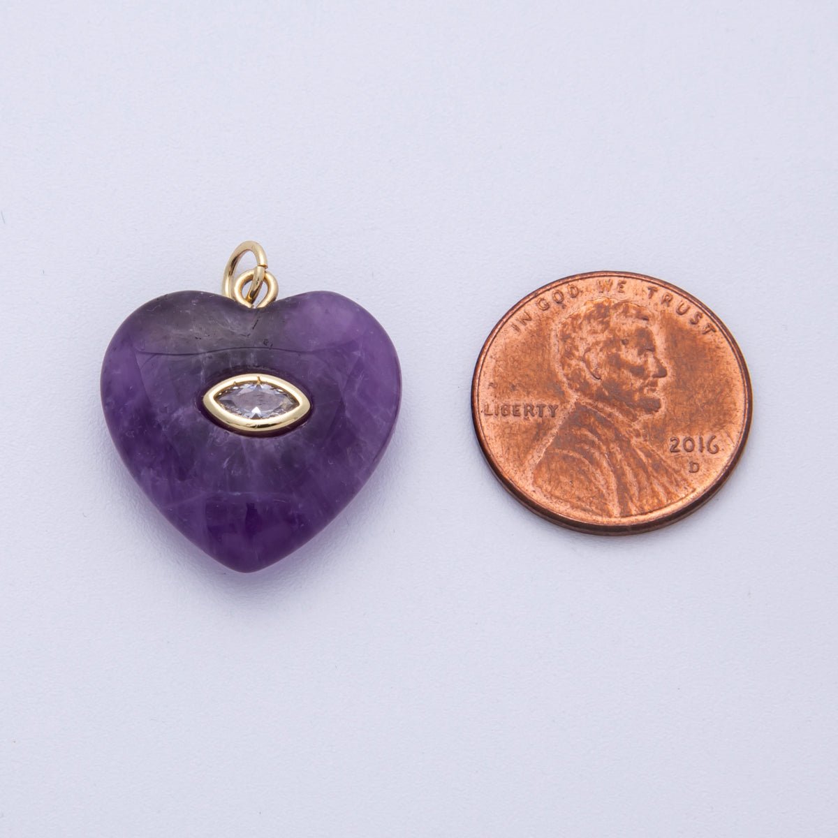 18K Gold Filled 21.5mm Marquise Embedded Rose Quartz, Amethyst, Onyx, Amazonite, Lapis Lazuli, Tiger Eye Heart Charm | AK218 - AK220 - DLUXCA