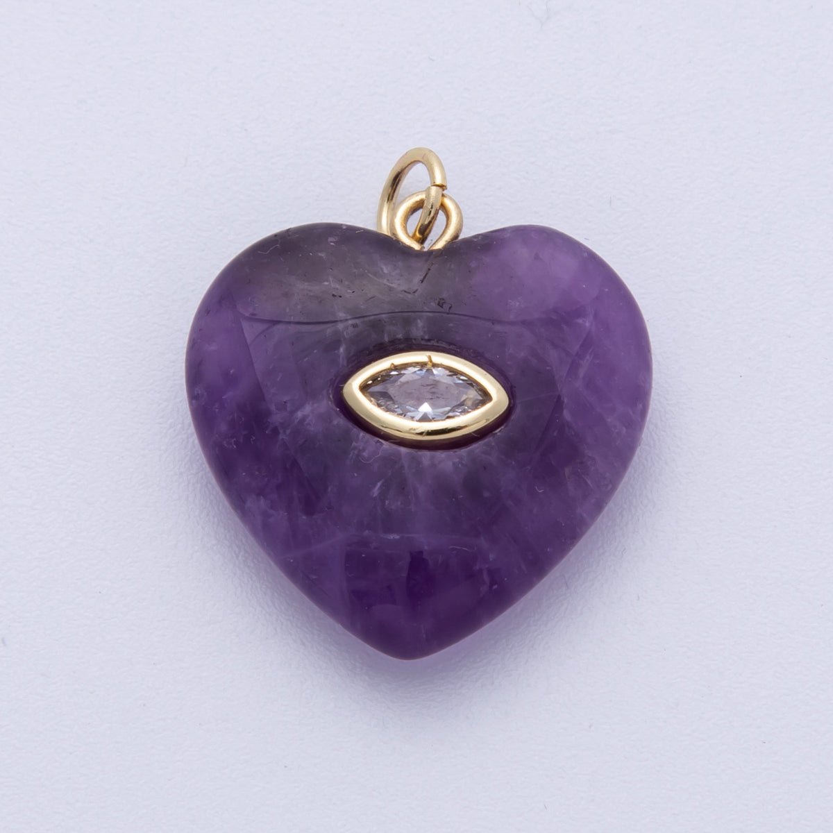 18K Gold Filled 21.5mm Marquise Embedded Rose Quartz, Amethyst, Onyx, Amazonite, Lapis Lazuli, Tiger Eye Heart Charm | AK218 - AK220 - DLUXCA