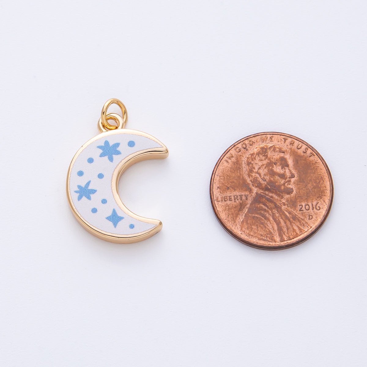 18K Gold Filled 21mm Blue Enamel Crescent Moon Celestial Charm | AF1612 - DLUXCA