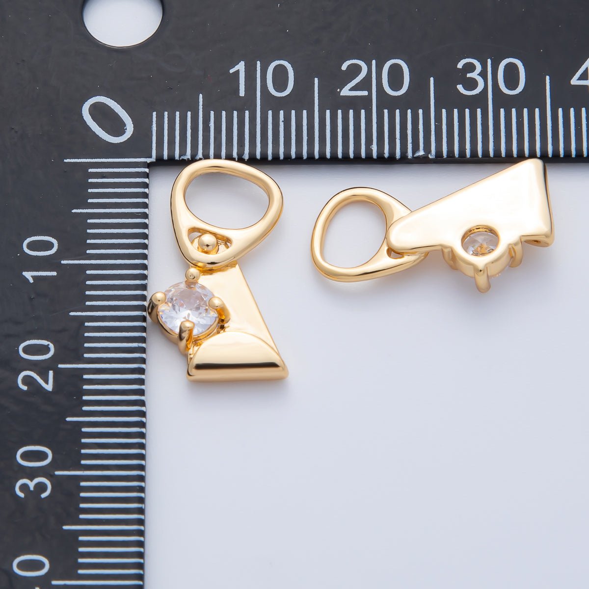 18K Gold Filled 21mm Clear CZ Abstract Geometric Soda Tab Pendant | Charms - 00336 Charms - 00337 - DLUXCA