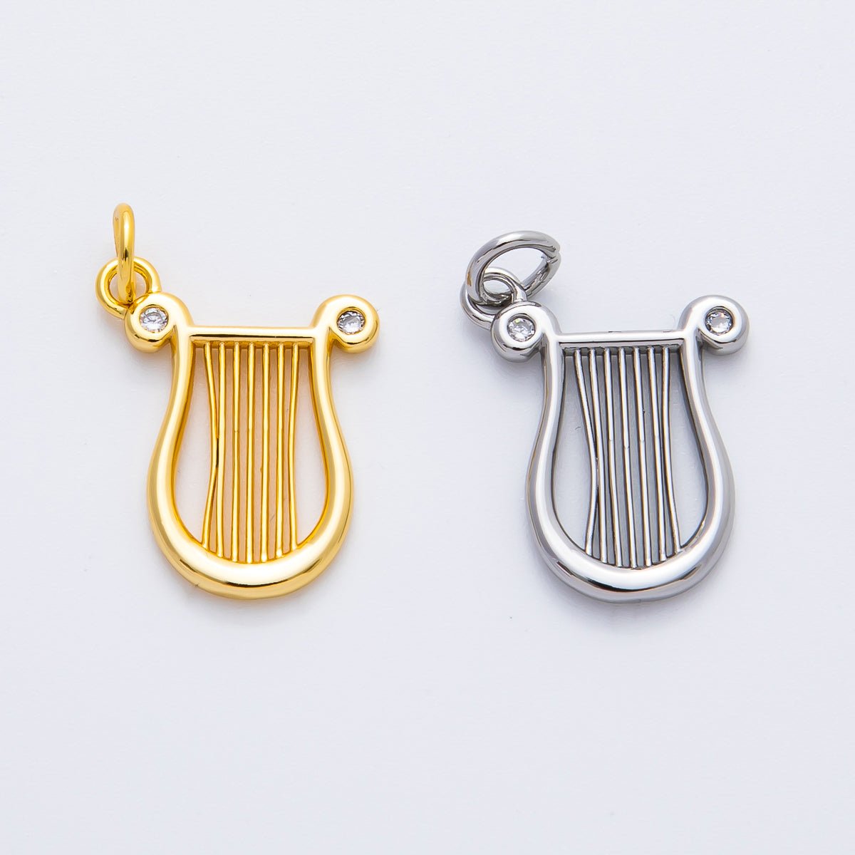 18K Gold Filled 21mm CZ Harp Musical Instrument Charm in Gold & Silver | AF1357 - DLUXCA
