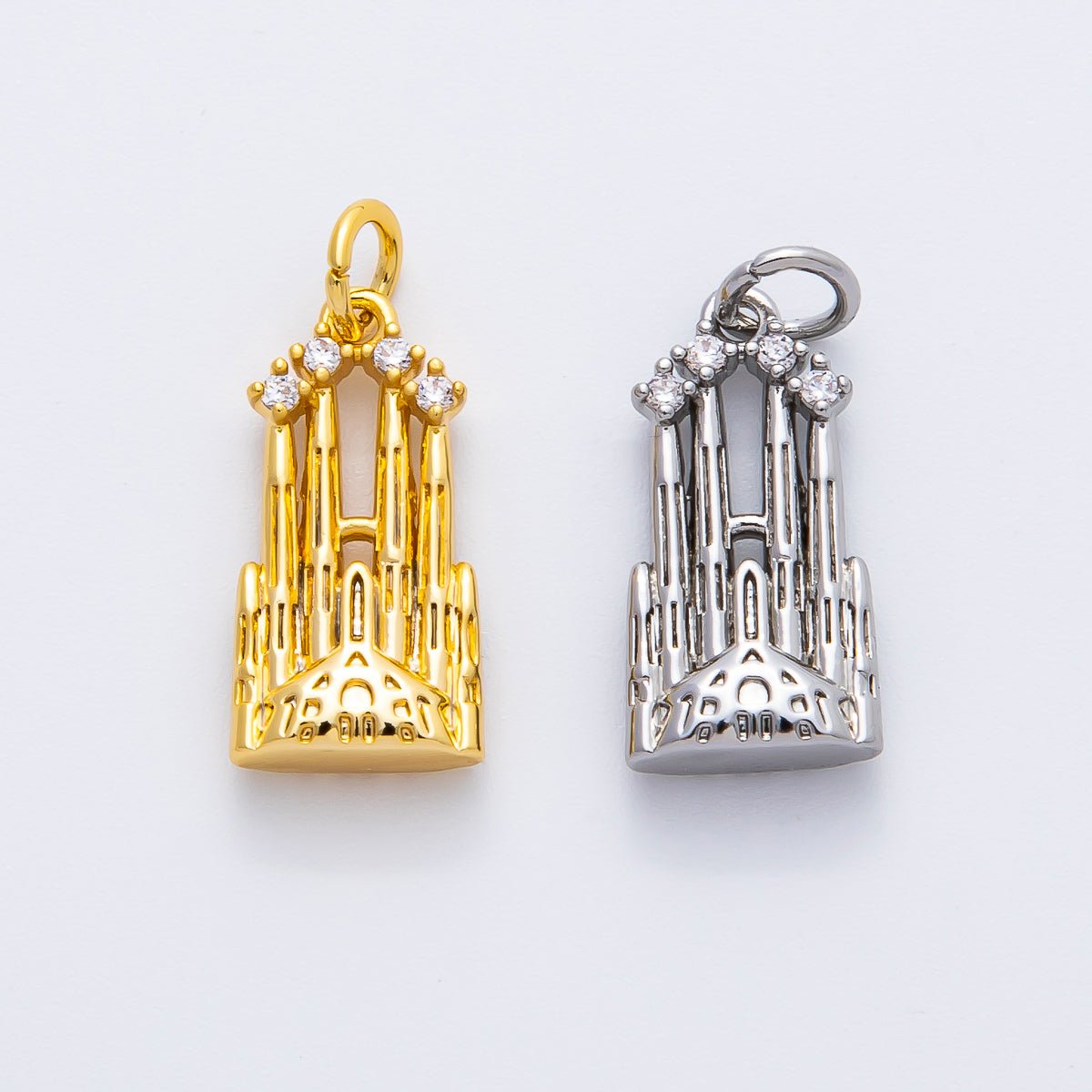 18K Gold Filled 21mm CZ Royal Castle Multidimensional 3D Charm in Gold & Silver | AF1353 - DLUXCA
