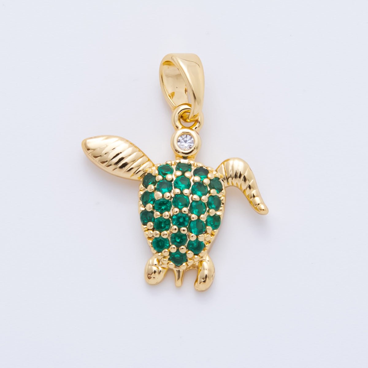 18K Gold Filled 21mm Emerald Green Micro Paved CZ Sea Turtle Animal Pendant | AH - 813 - DLUXCA