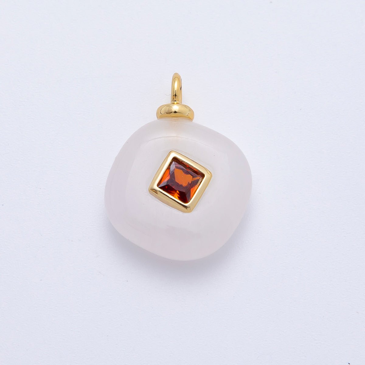 18K Gold Filled 21mm Orange CZ Rhombus Accent White Quartz Gemstone Drop Charm | AF1319 - DLUXCA