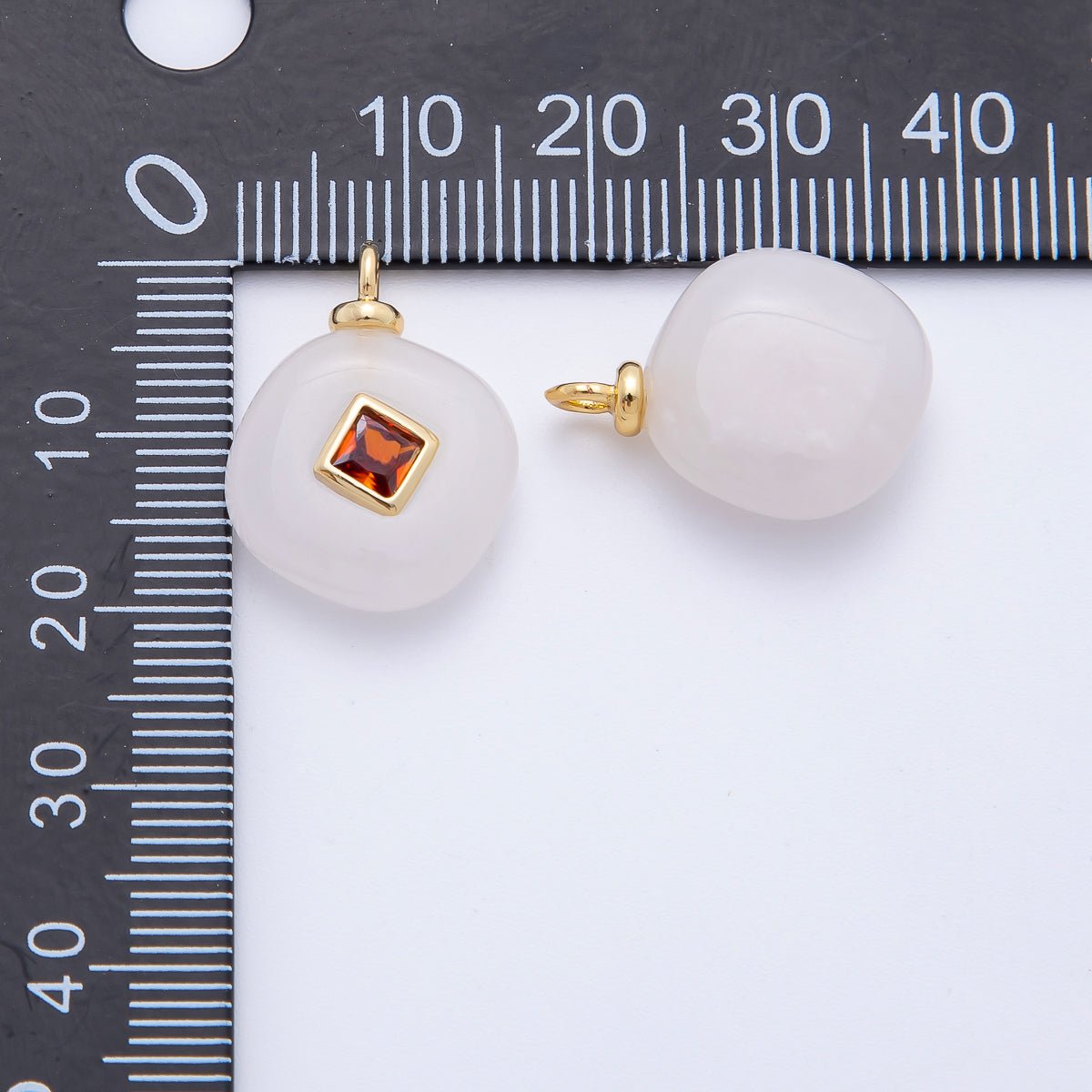 18K Gold Filled 21mm Orange CZ Rhombus Accent White Quartz Gemstone Drop Charm | AF1319 - DLUXCA