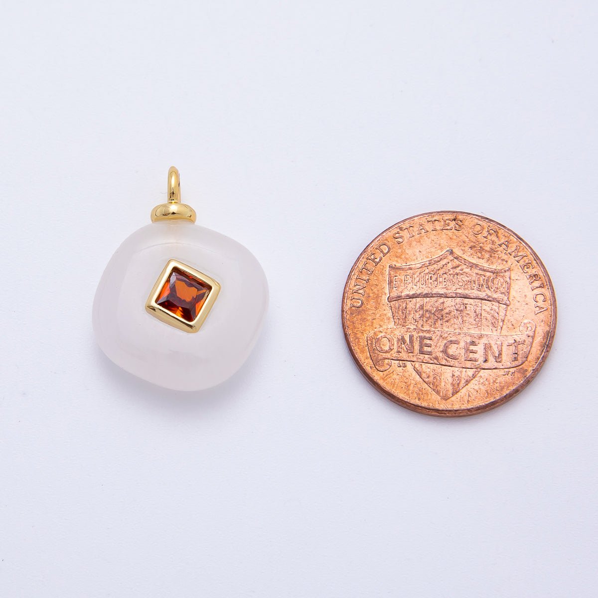 18K Gold Filled 21mm Orange CZ Rhombus Accent White Quartz Gemstone Drop Charm | AF1319 - DLUXCA