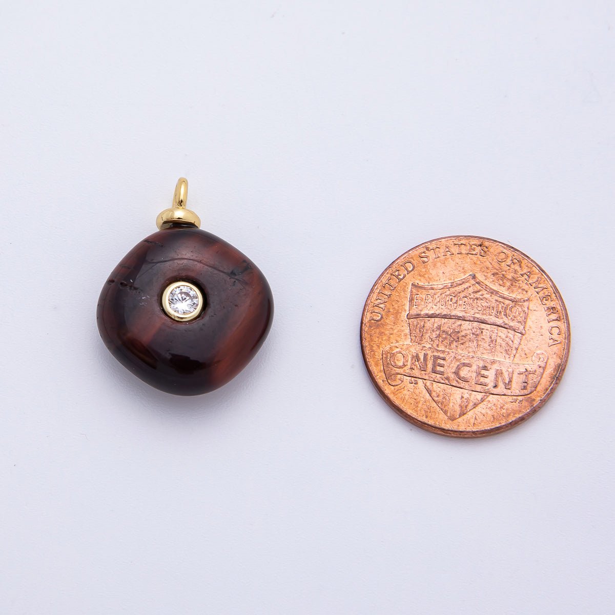 18K Gold Filled 21mm Round CZ Center Rhombus Rhodochrosite Gemstone Drop Charm | AF1318 - DLUXCA