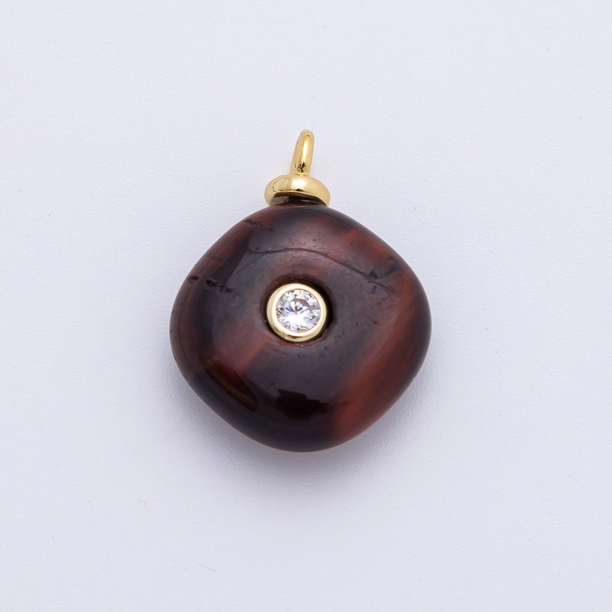 18K Gold Filled 21mm Round CZ Center Rhombus Rhodochrosite Gemstone Drop Charm | AF1318 - DLUXCA