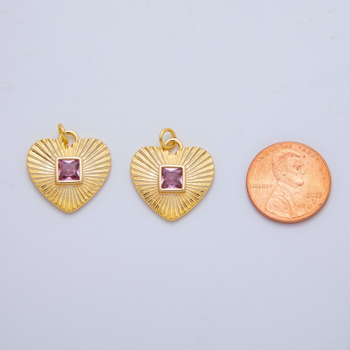 18K Gold Filled 21mm Square Pink CZ Sunburst Heart Valentine Charm | AH - 923 - DLUXCA