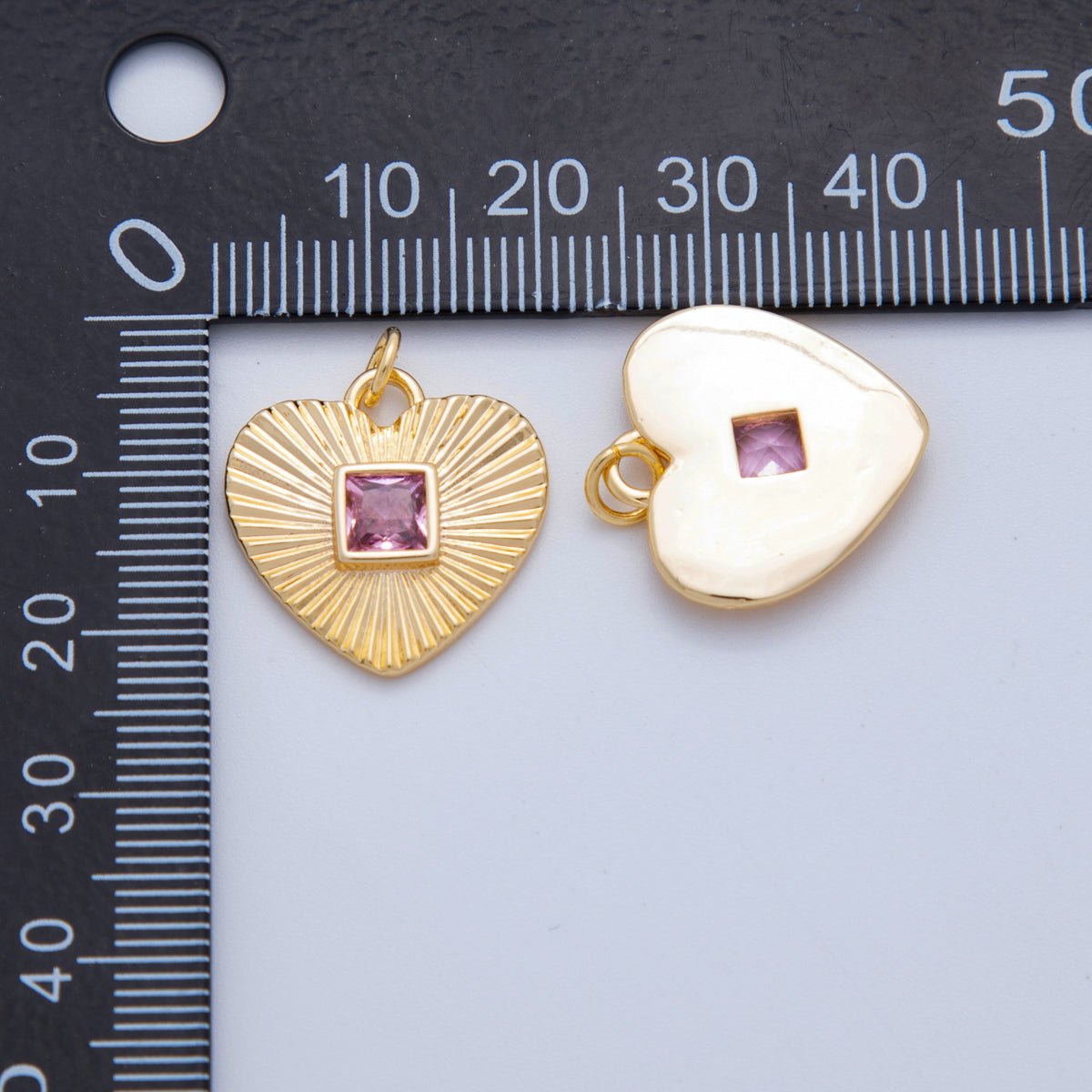 18K Gold Filled 21mm Square Pink CZ Sunburst Heart Valentine Charm | AH - 923 - DLUXCA