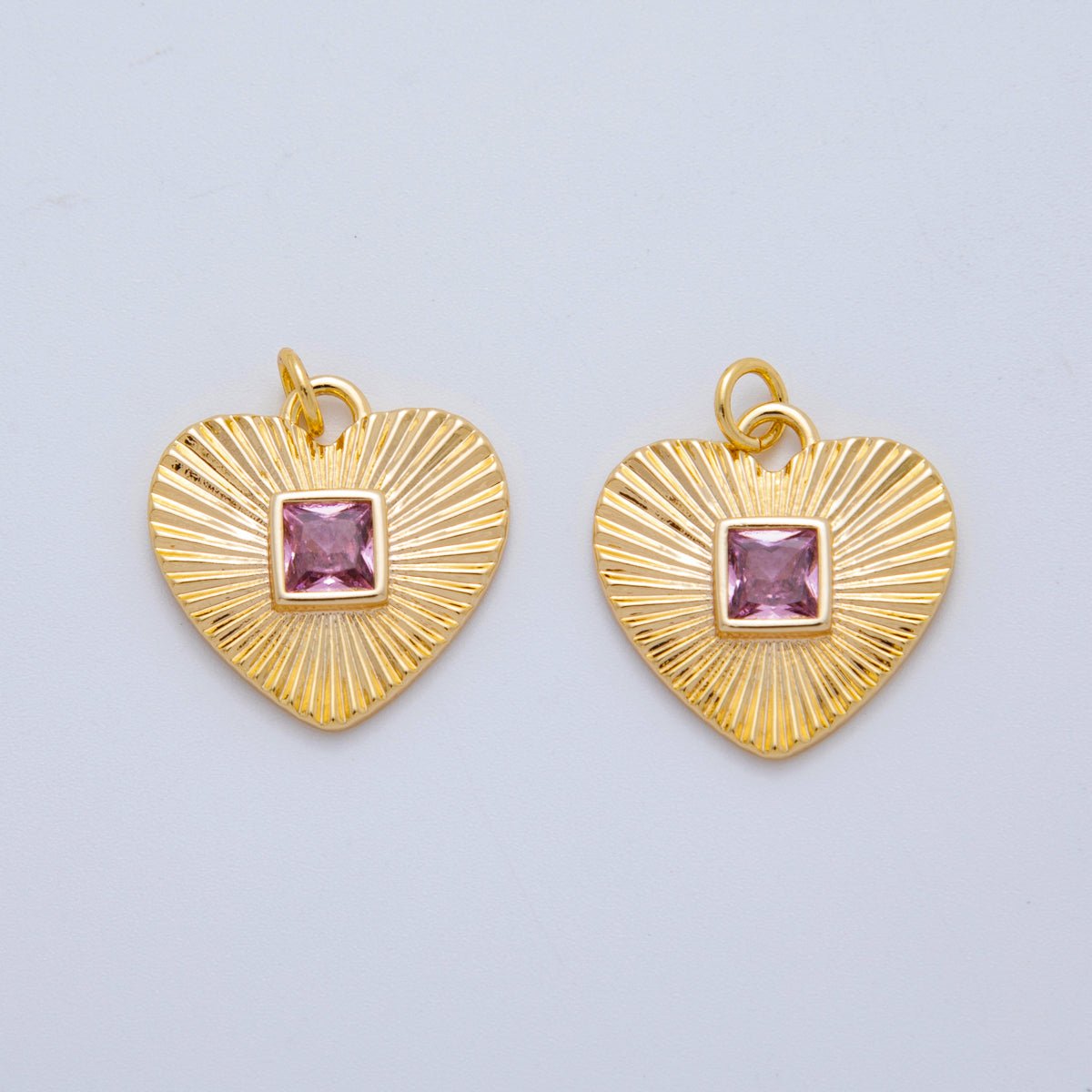18K Gold Filled 21mm Square Pink CZ Sunburst Heart Valentine Charm | AH - 923 - DLUXCA